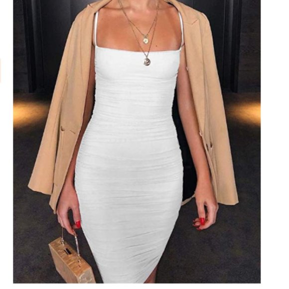 Women's Sexy Bodycon Spaghetti Strap Ruched Dress - Picture 4 of 5